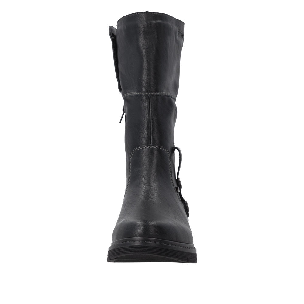Remonte D3976-03 women's wide black water resistant knitted cuff side zip ankle boots, lifestyle view 1 of 8.