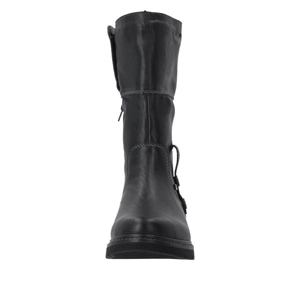 Remonte D3976-03 women's wide black water resistant knitted cuff side zip ankle boots, lifestyle view 1 of 8.