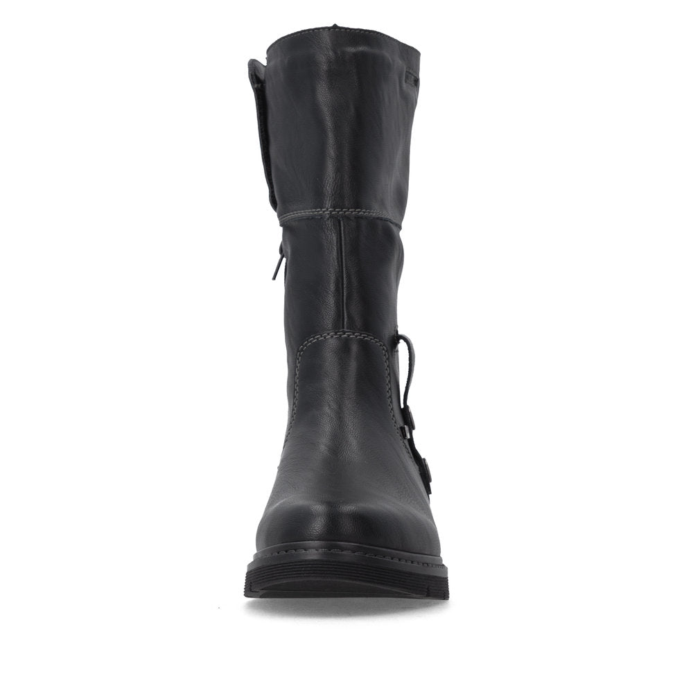 Remonte D3976-03 women's wide black water resistant knitted cuff side zip ankle boots, lifestyle view 2 of 8.