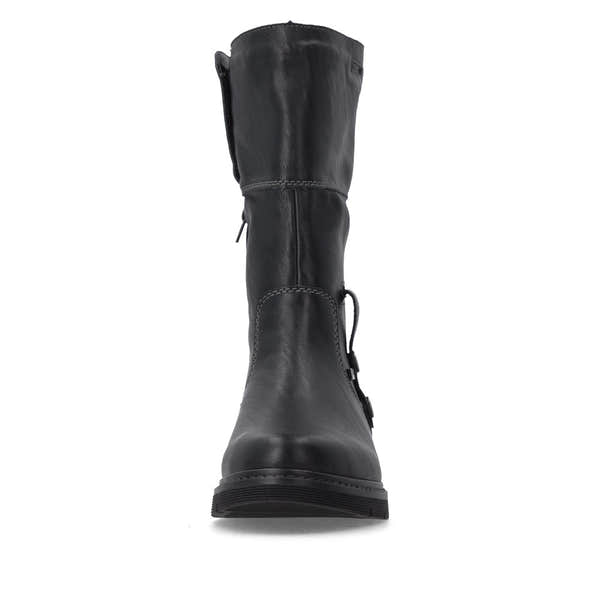 Remonte D3976-03 women's wide black water resistant knitted cuff side zip ankle boots, lifestyle view 2 of 8.