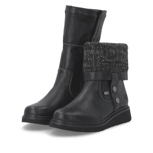 Remonte D3976-03 women's wide black water resistant knitted cuff side zip ankle boots, lifestyle view 4 of 8.