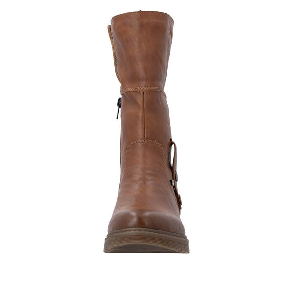 Remonte D3976-23 women's wide brown water resistant knitted cuff side zip ankle boots, lifestyle view 1 of 8.