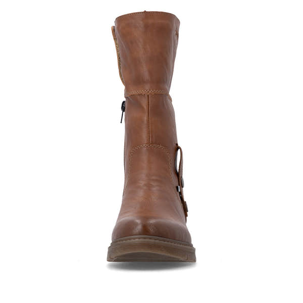 Remonte D3976-23 women's wide brown water resistant knitted cuff side zip ankle boots, lifestyle view 2 of 8.