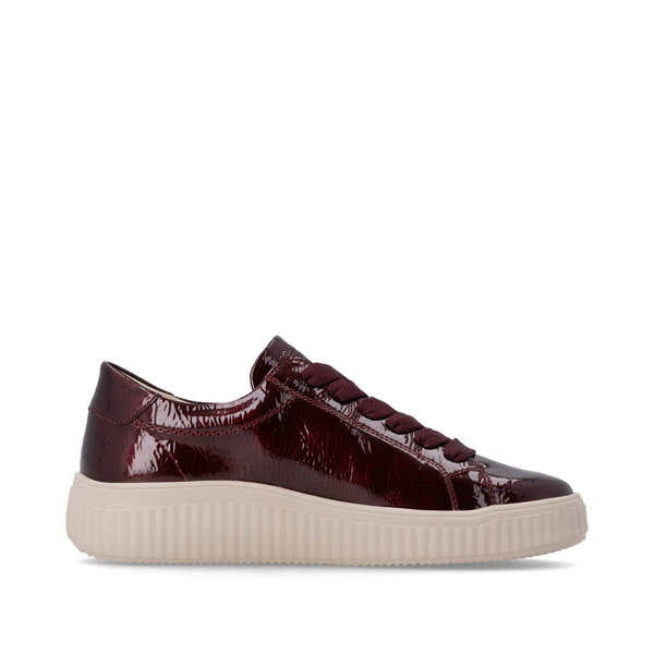 Remonte D3E07-35 women's wide red water resistant vegan zip & lace shoes, outer side view.