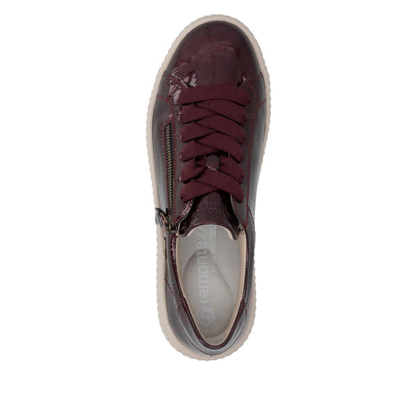Remonte D3E07-35 women's wide red water resistant vegan zip & lace shoes, top view.