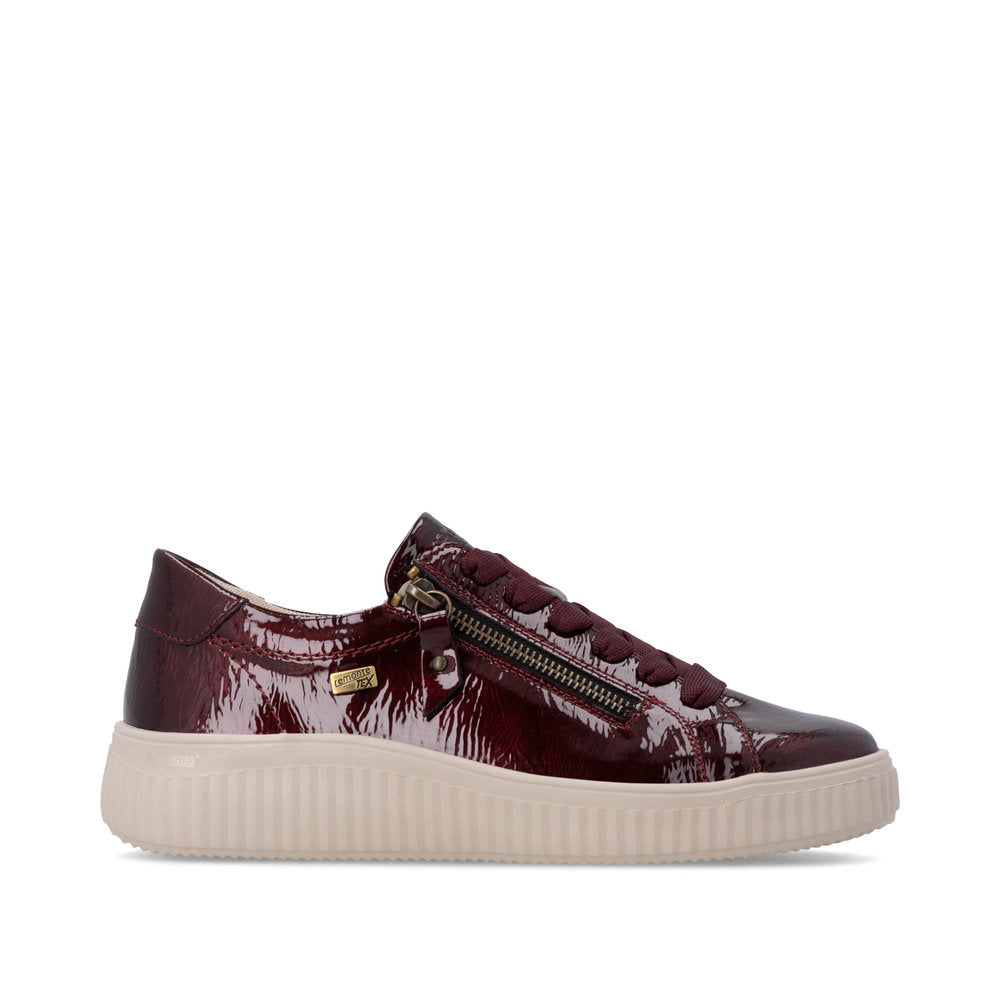Remonte D3E07-35 women's wide red water resistant vegan zip & lace shoes, opposite side view.
