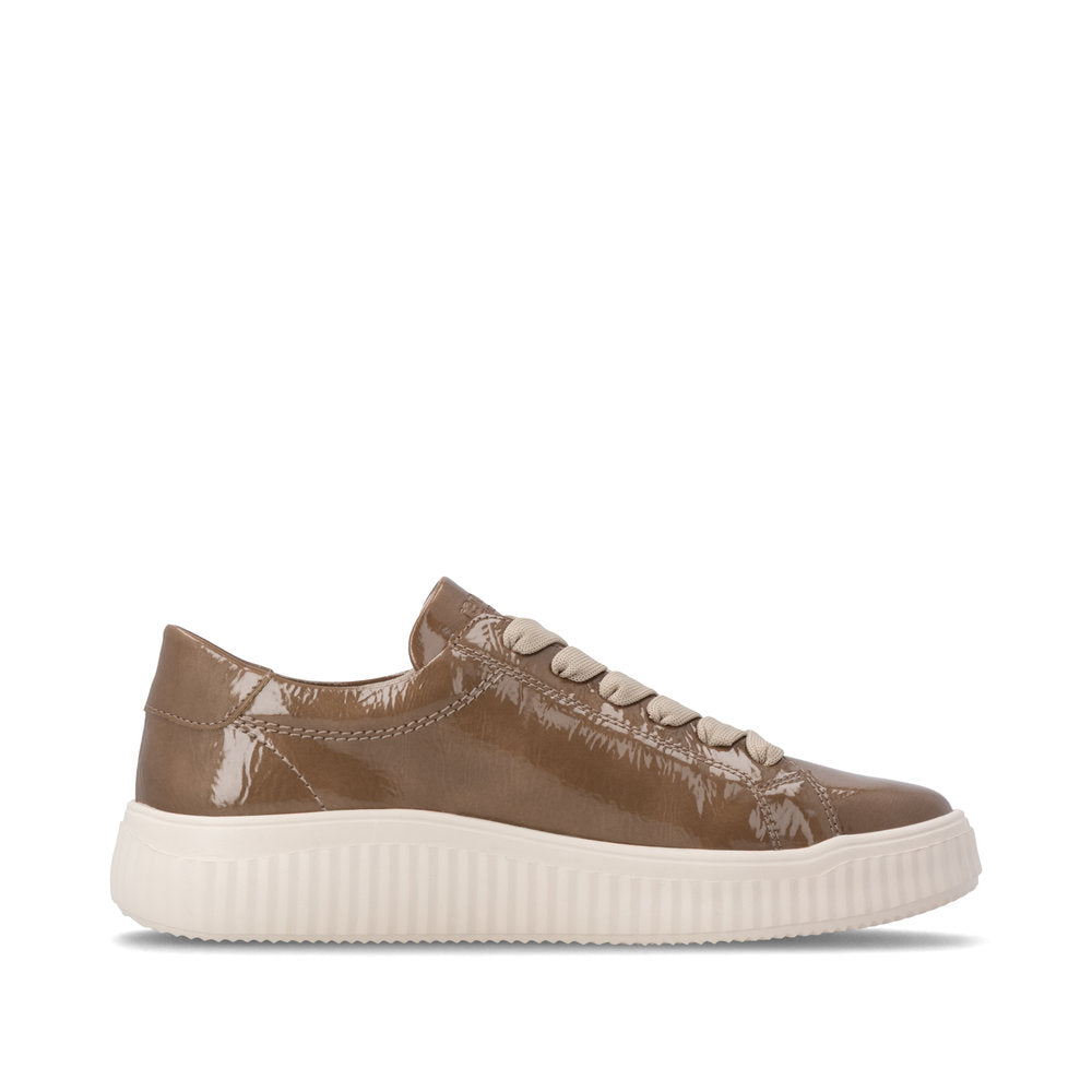 Remonte D3E07-64 women's wide brown water resistant vegan zip & lace shoes, outer side view.
