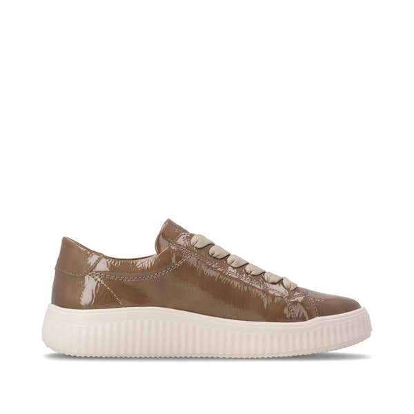 Remonte D3E07-64 women's wide brown water resistant vegan zip & lace shoes, outer side view.