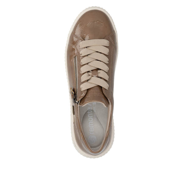 Remonte D3E07-64 women's wide brown water resistant vegan zip & lace shoes, top view.