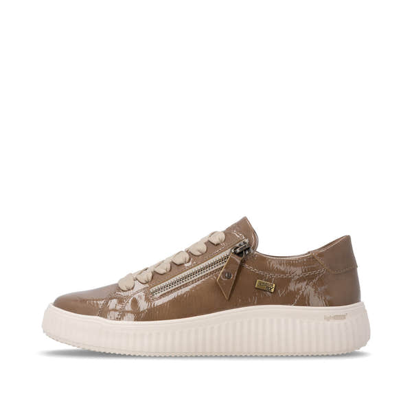 Remonte D3E07-64 women's wide brown water resistant vegan zip & lace shoes, inner side view.