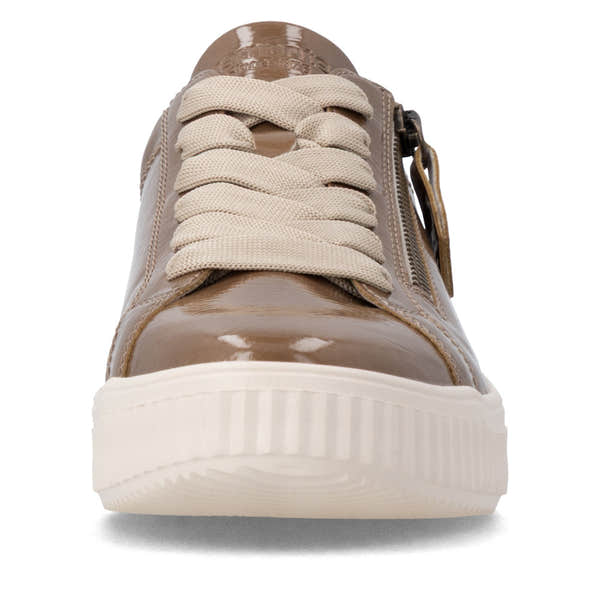 Remonte D3E07-64 women's wide brown water resistant vegan zip & lace shoes, front view.