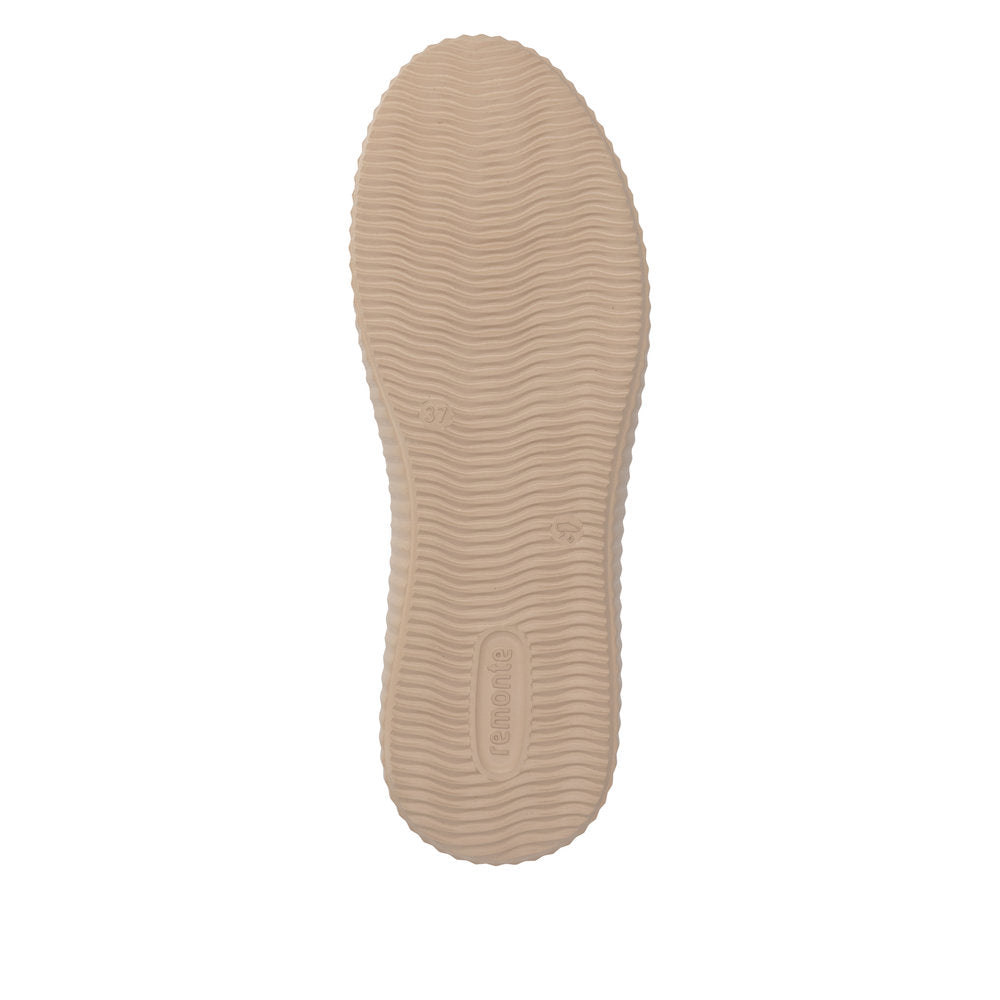 Remonte D3E70-25 women's wide brown leather water resistant zip & lace ankle boots, sole and tread view.