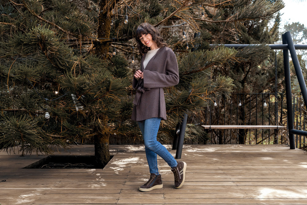 Remonte D3E70-25 women's wide brown leather water resistant zip & lace ankle boots, lifestyle view 1 of 5.