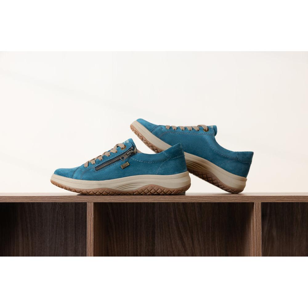Remonte D3Q00-12 women's wide petrol blue suede water resistant zip & lace shoes, lifestyle view 1 of 2.
