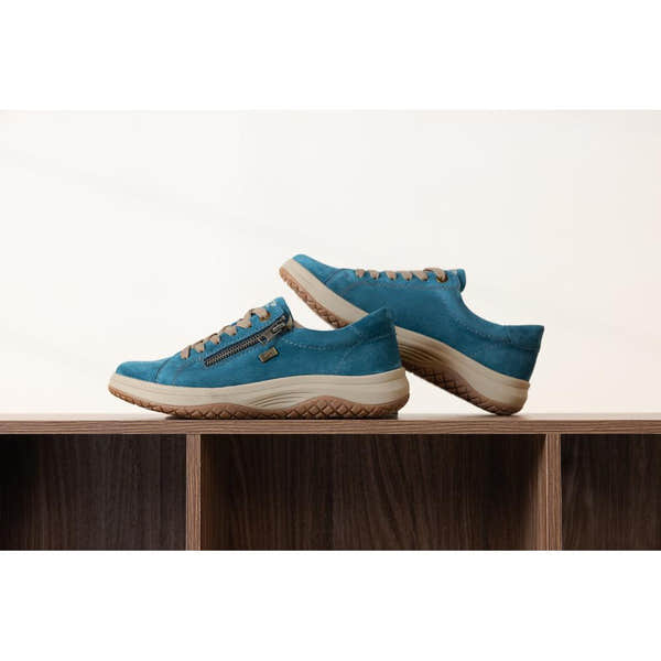 Remonte D3Q00-12 women's wide petrol blue suede water resistant zip & lace shoes, lifestyle view 1 of 2.