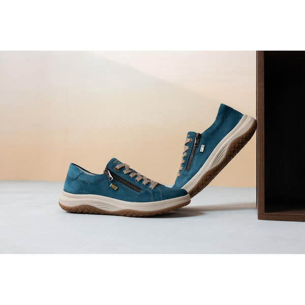 Remonte D3Q00-12 women's wide petrol blue suede water resistant zip & lace shoes, lifestyle view 2 of 2.