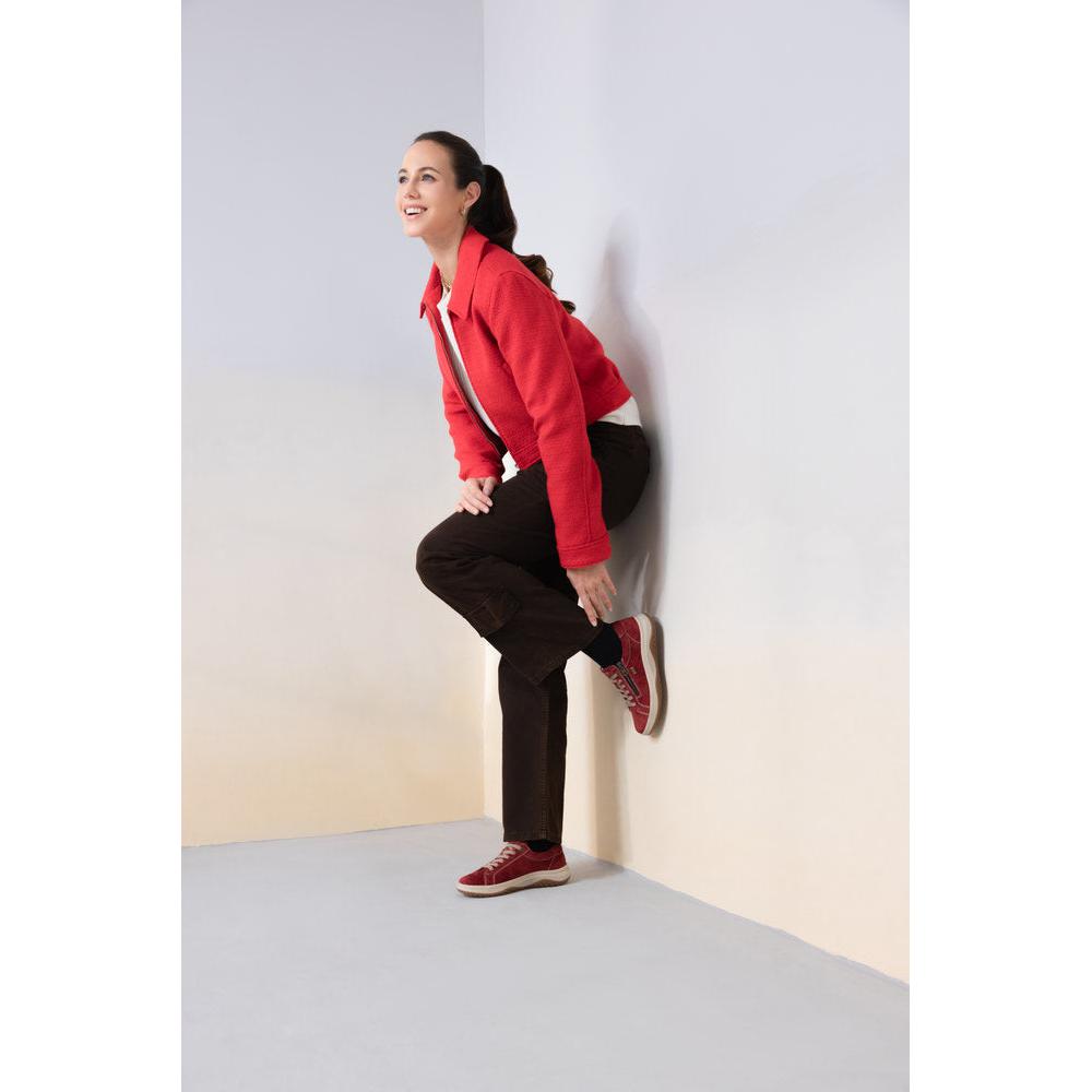 Remonte D3Q00-35 women's wide red suede water resistant zip & lace shoes, lifestyle view 1 of 5.