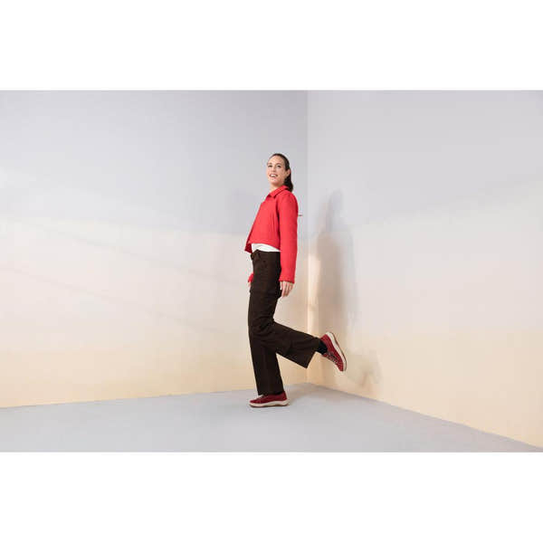 Remonte D3Q00-35 women's wide red suede water resistant zip & lace shoes, lifestyle view 2 of 5.