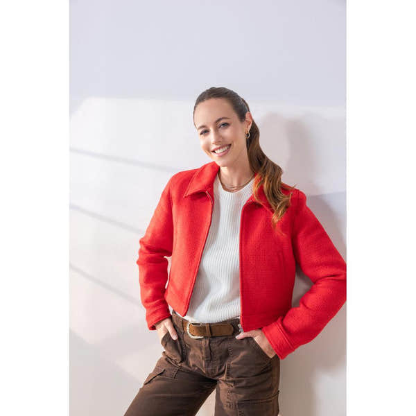 Remonte D3Q00-35 women's wide red suede water resistant zip & lace shoes, lifestyle view 5 of 5.