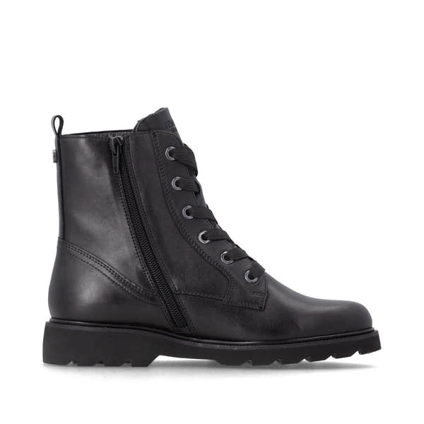 Remonte D3S71-00 women's wide black leather zip & lace ankle boots, outer side view.