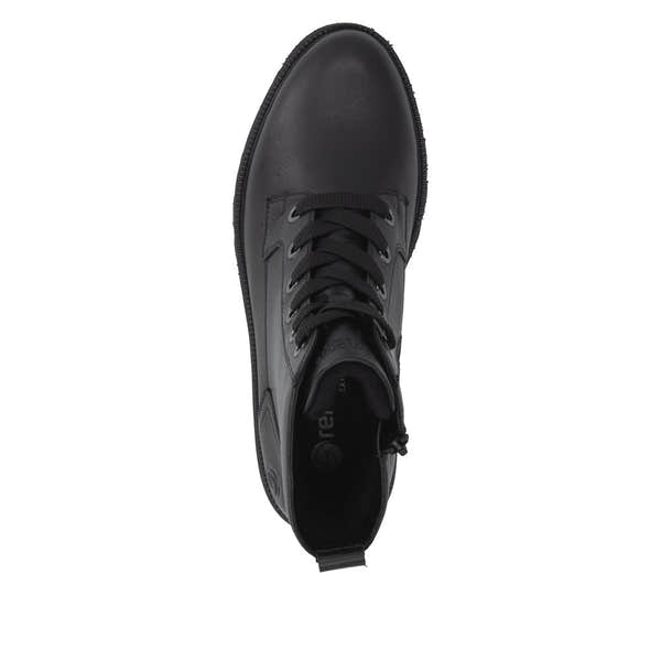 Remonte D3S71-00 women's wide black leather zip & lace ankle boots, top view.