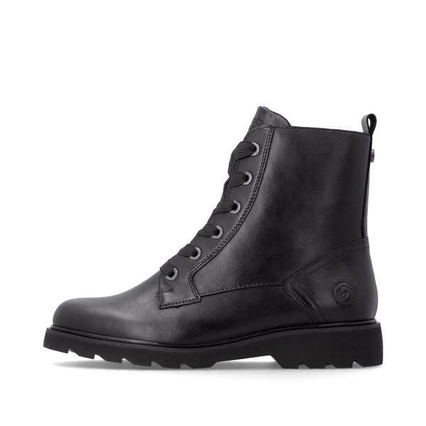 Remonte D3S71-00 women's wide black leather zip & lace ankle boots, inner side view.
