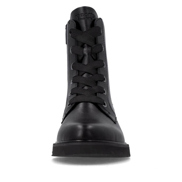 Remonte D3S71-00 women's wide black leather zip & lace ankle boots, front view.
