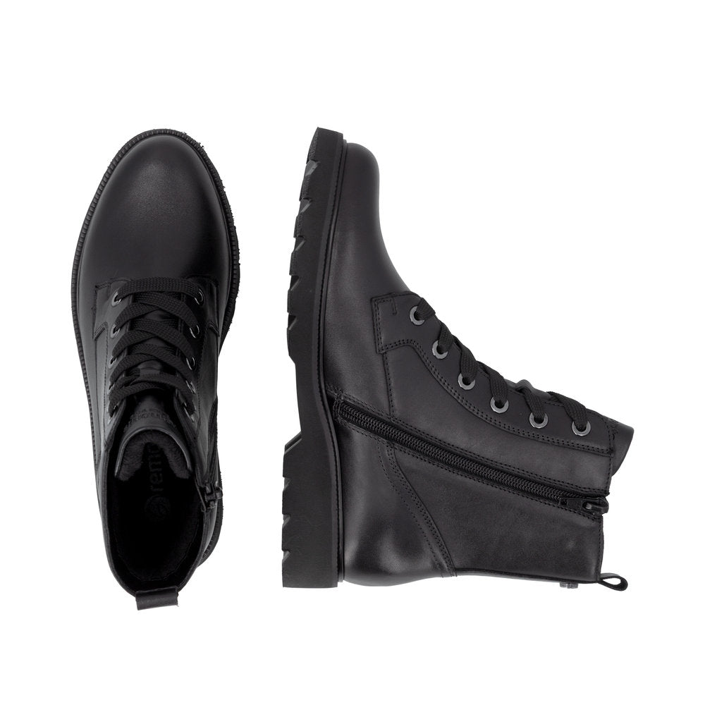 Remonte D3S71-00 women's wide black leather zip & lace ankle boots, two-angle product view.