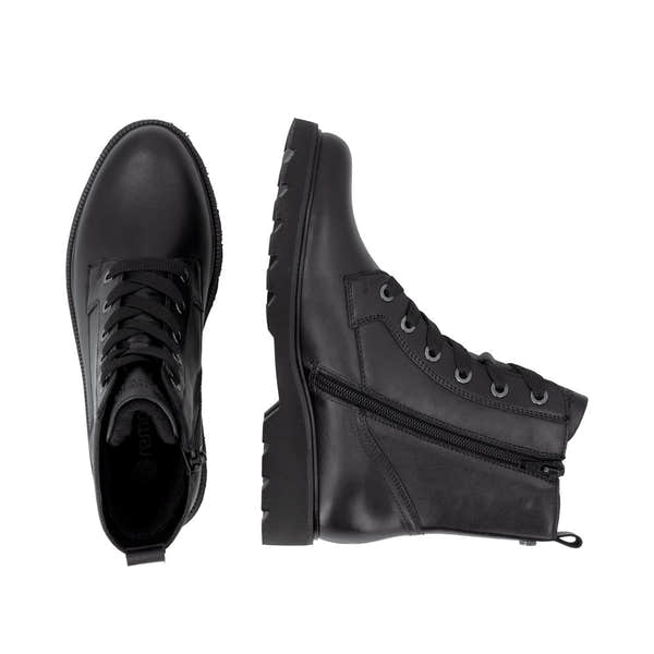 Remonte D3S71-00 women's wide black leather zip & lace ankle boots, two-angle product view.
