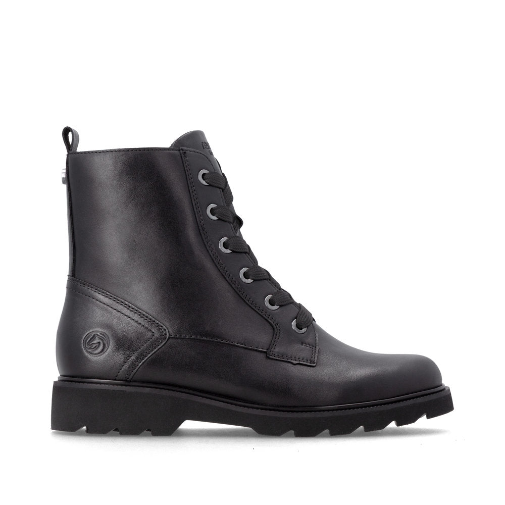 Remonte D3S71-00 women's wide black leather zip & lace ankle boots, opposite side view.