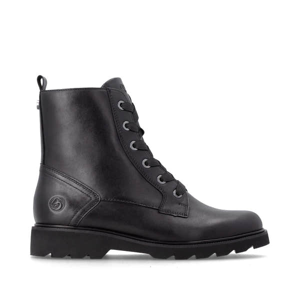 Remonte D3S71-00 women's wide black leather zip & lace ankle boots, opposite side view.