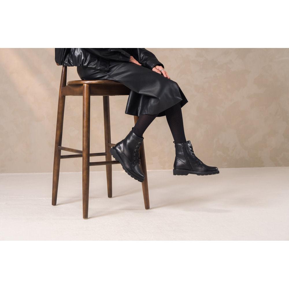 Remonte D3S71-00 women's wide black leather zip & lace ankle boots, lifestyle view 2 of 8.