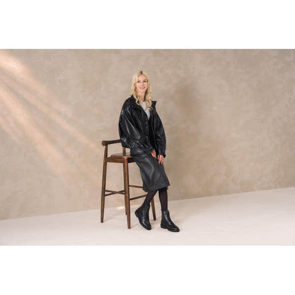 Remonte D3S71-00 women's wide black leather zip & lace ankle boots, lifestyle view 7 of 8.
