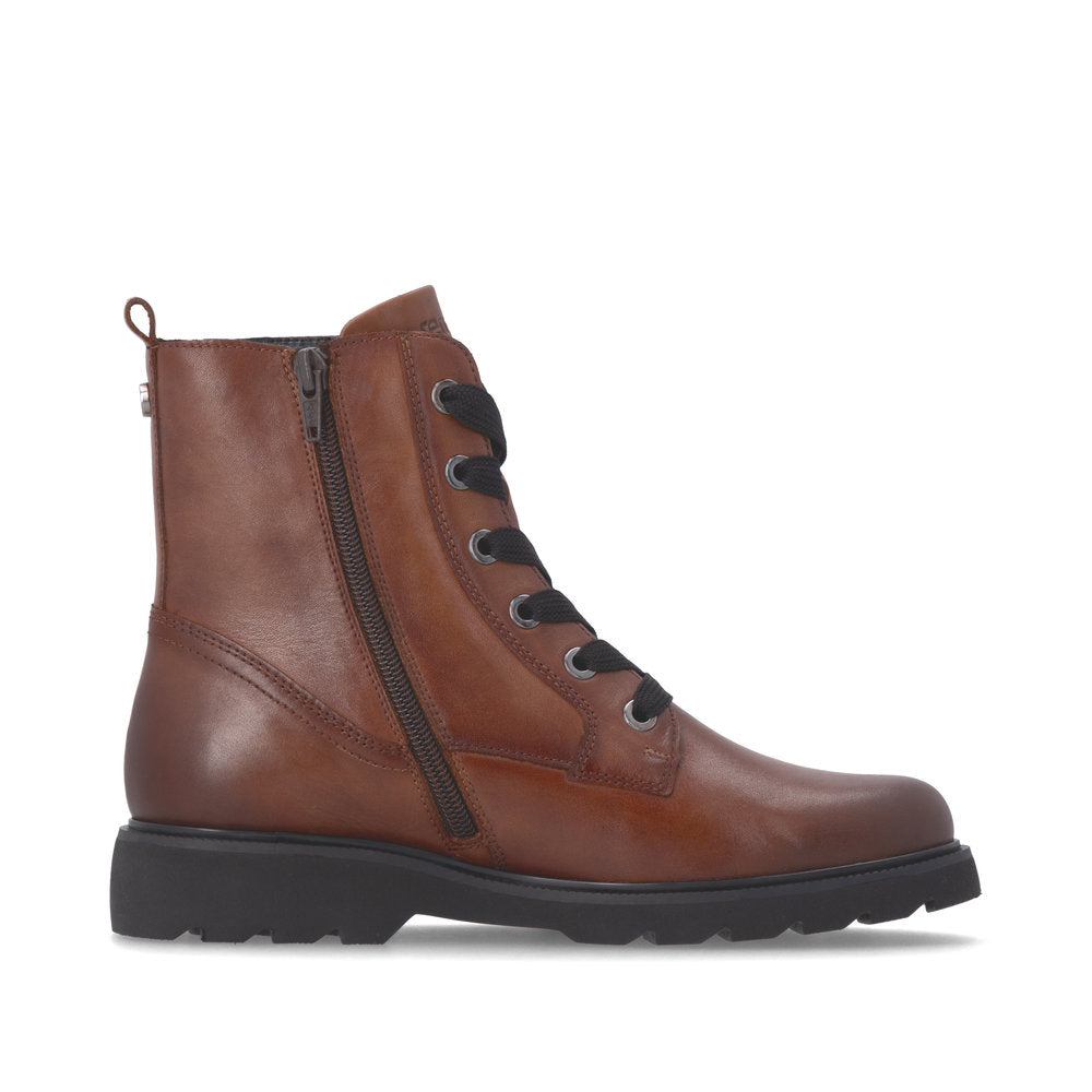 Remonte D3S71-24 women's wide brown leather zip & lace ankle boots, outer side view.