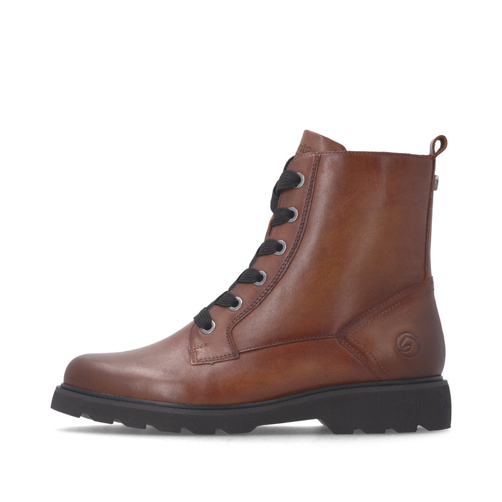 Remonte D3S71-24 women's wide brown leather zip & lace ankle boots, inner side view.