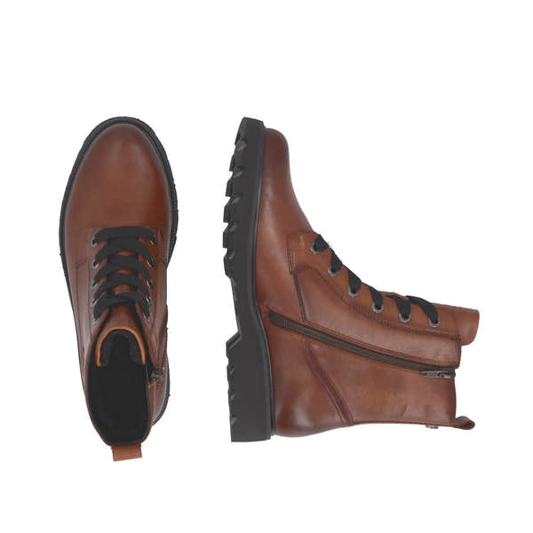 Remonte D3S71-24 women's wide brown leather zip & lace ankle boots, two-angle product view.
