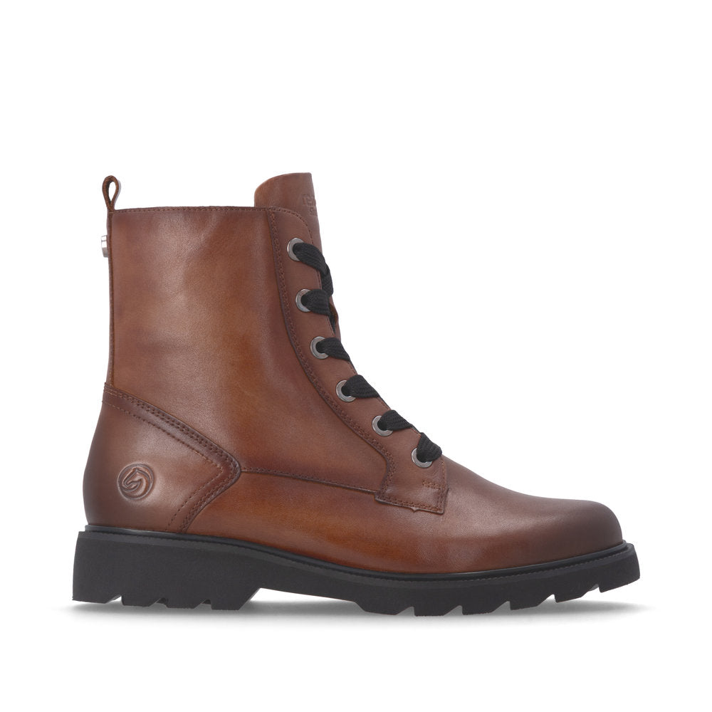 Remonte D3S71-24 women's wide brown leather zip & lace ankle boots, opposite side view.