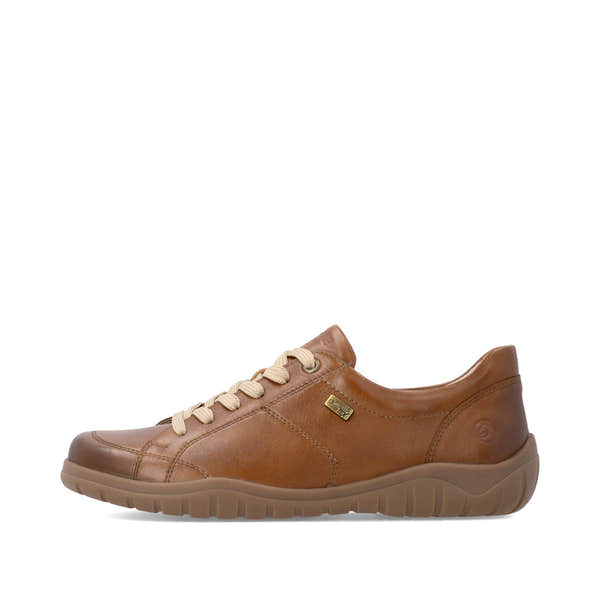 Remonte D3T00-24 women's wide brown leather water resistant zip & lace shoes, inner side view.