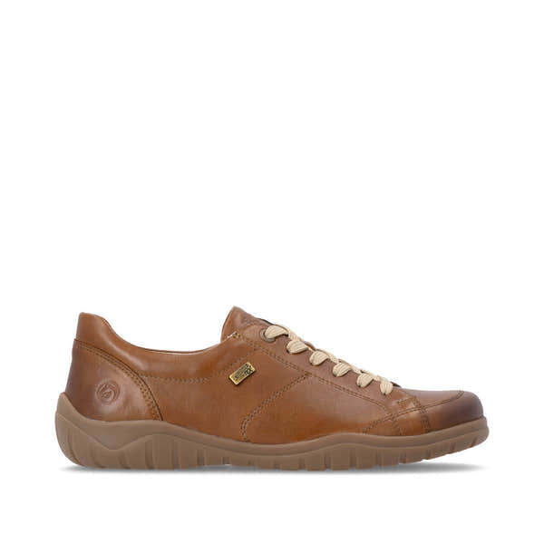 Remonte D3T00-24 women's wide brown leather water resistant zip & lace shoes, opposite side view.