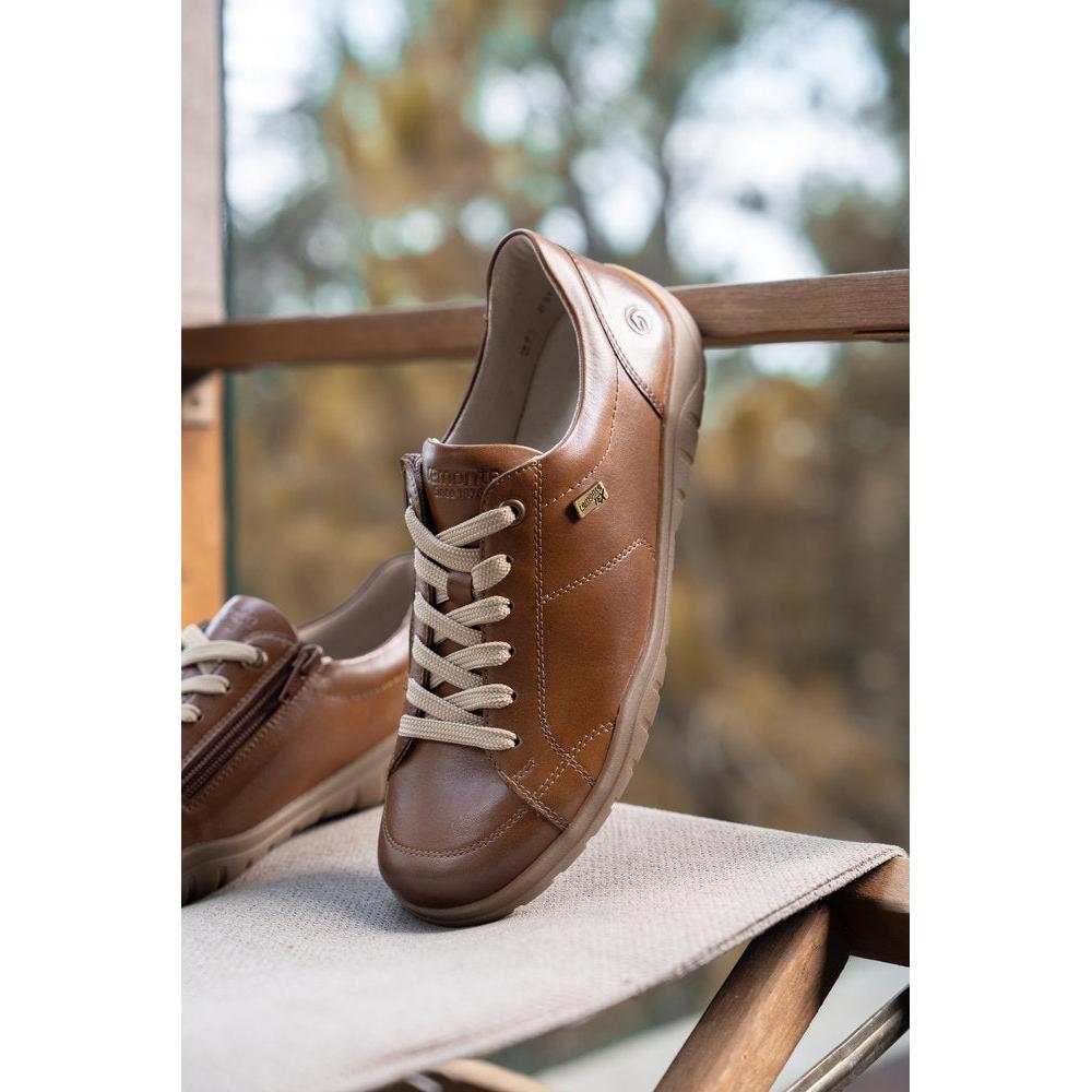 Remonte D3T00-24 women's wide brown leather water resistant zip & lace shoes, lifestyle view 2 of 3.