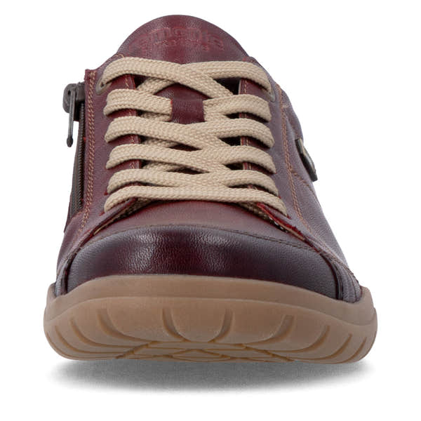 Remonte D3T00-35 women's wide red leather water resistant zip & lace shoes, front view.