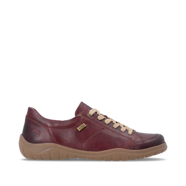 Remonte D3T00-35 women's wide red leather water resistant zip & lace shoes, opposite side view.