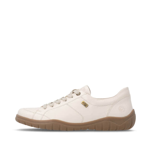 Remonte D3T00-60 women's wide beige leather water resistant zip & lace shoes, inner side view.