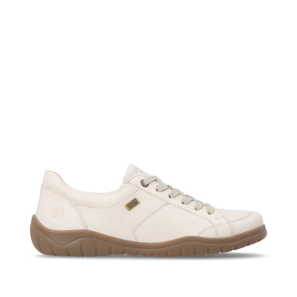 Remonte D3T00-60 women's wide beige leather water resistant zip & lace shoes, opposite side view.