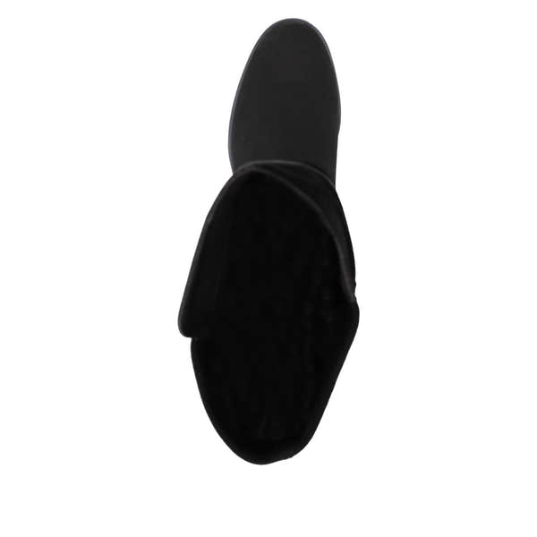 Remonte D3U70-00 women's wide black leather & textile side zip knee high boots, top view.