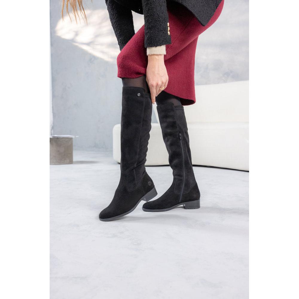 Remonte D3U70-00 women's wide black leather & textile side zip knee high boots, lifestyle view 5 of 5.