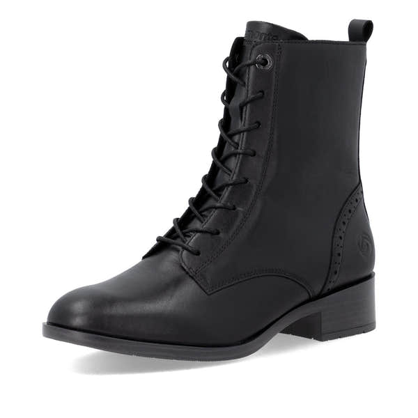 Remonte D3U71-00 women's wide black leather zip & lace ankle boots, front three-quarter view.