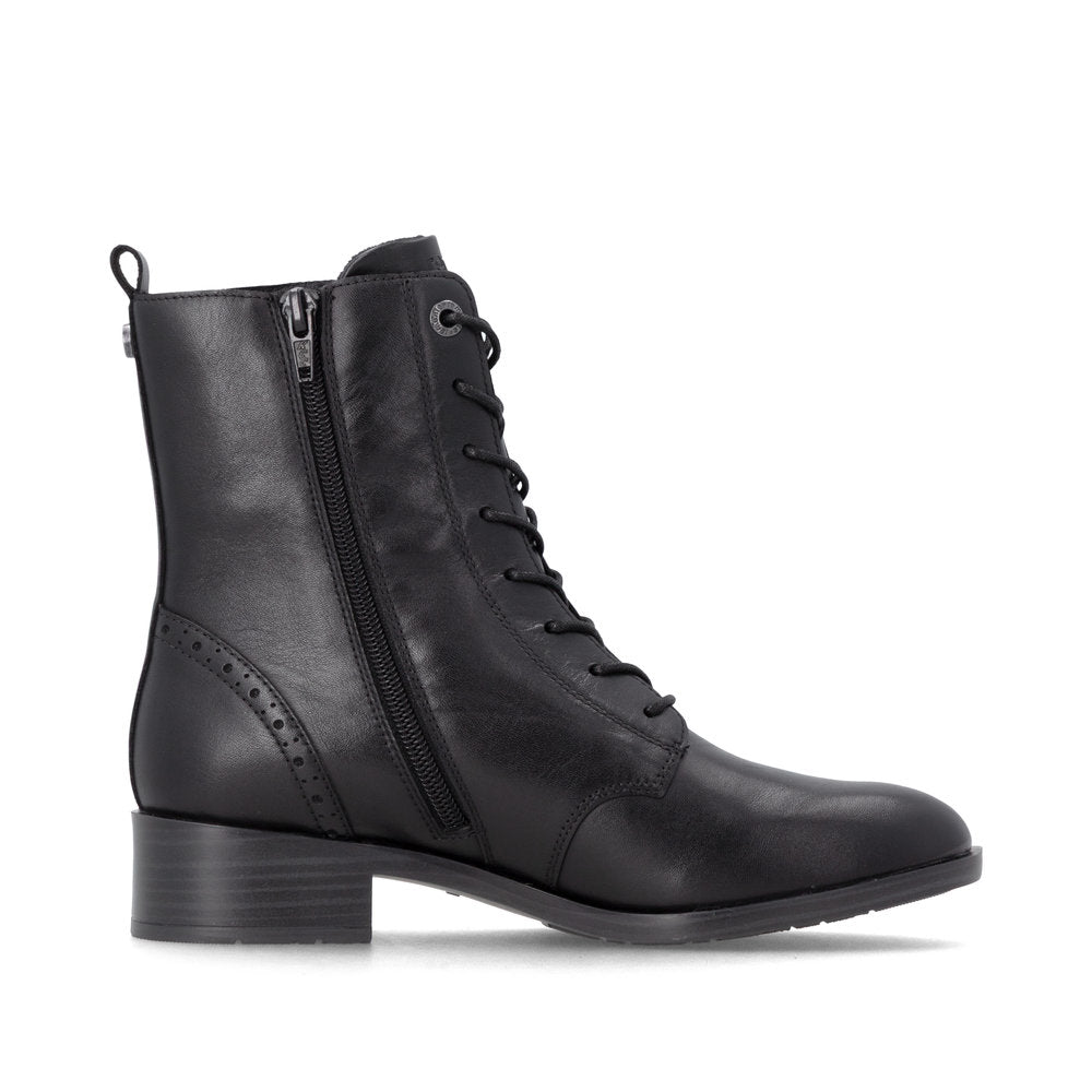 Remonte D3U71-00 women's wide black leather zip & lace ankle boots, outer side view.