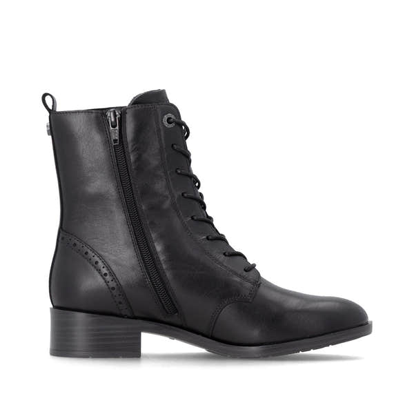 Remonte D3U71-00 women's wide black leather zip & lace ankle boots, outer side view.