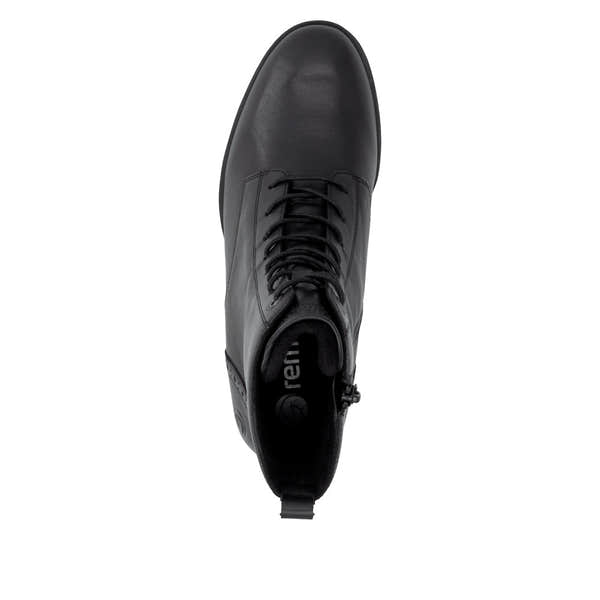 Remonte D3U71-00 women's wide black leather zip & lace ankle boots, top view.